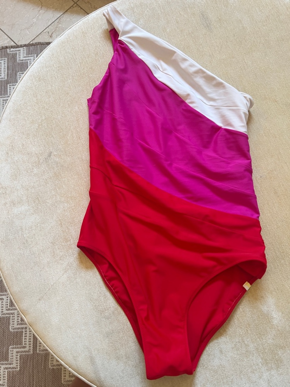 summersalt One-Shoulder Colorblock Swimsuit in White, Fuchsia & Red